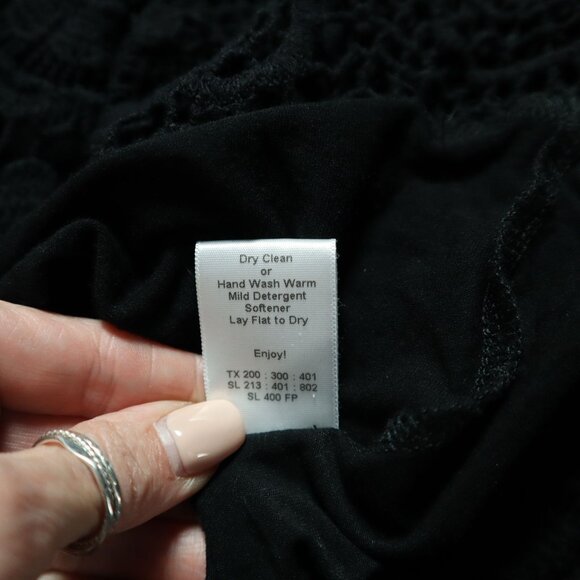 Nightcap Crochet Shift Dress Womens 2 Black Boho Witchy Whimsigoth Goth LBD 70's - Picture 8 of 8